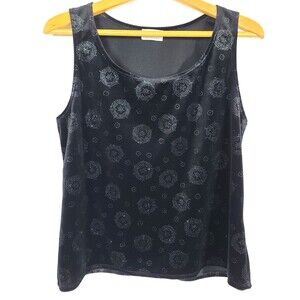 90s Vintage Delta Burke Black Velvet Tank Top with Rhinestone Design